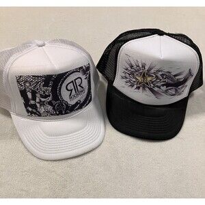 Vintage Rockstar Energy Drink Mesh Trucker Hats Black White Snapback Lot Of 2